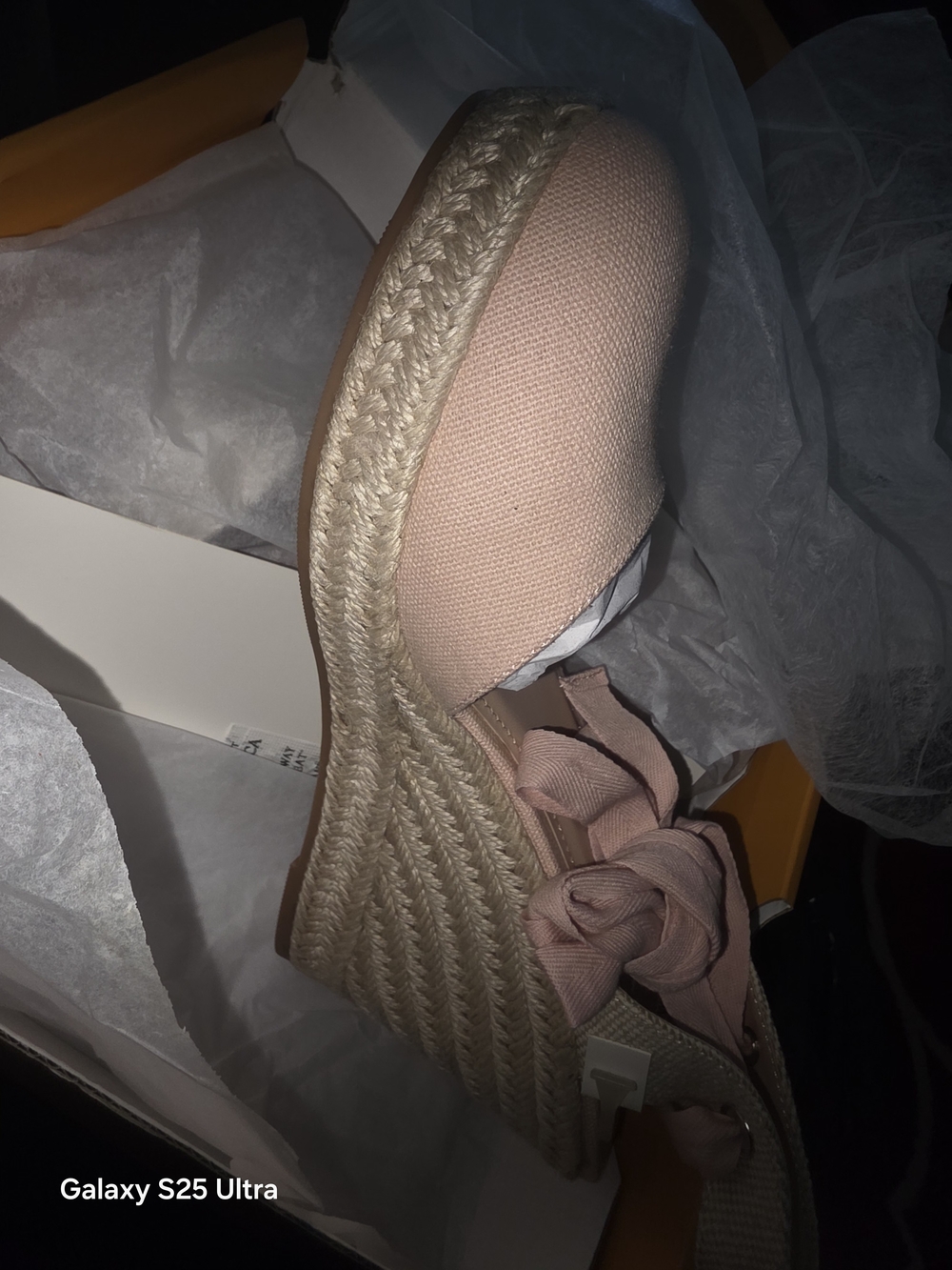Womens Pink Espadrille Wedge with Ankle Tie